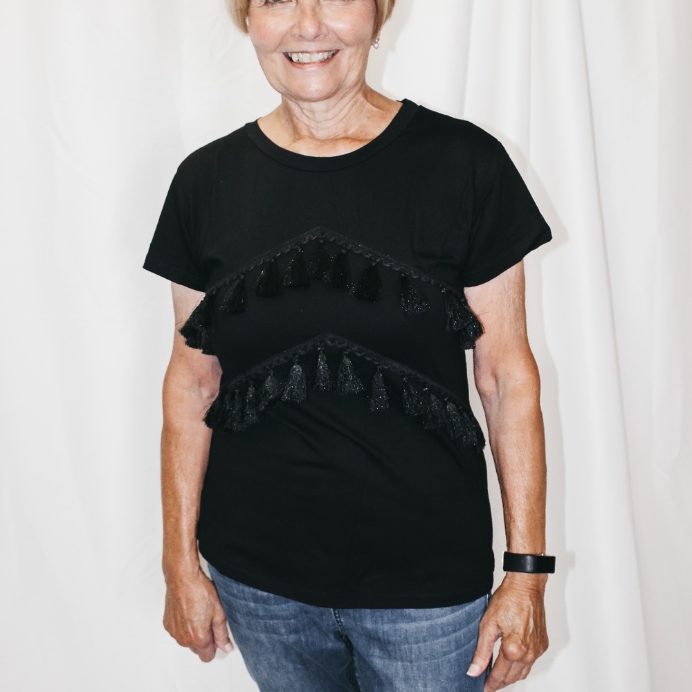 BLACK TASSEL TEE NWT